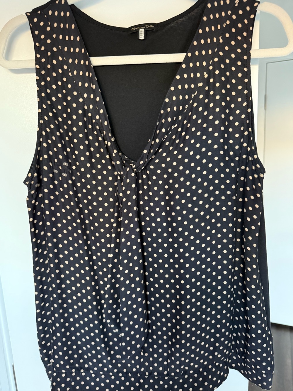 Massimo Dutti Black and Cream Polka Dot V-Neck Sleeveless blouse